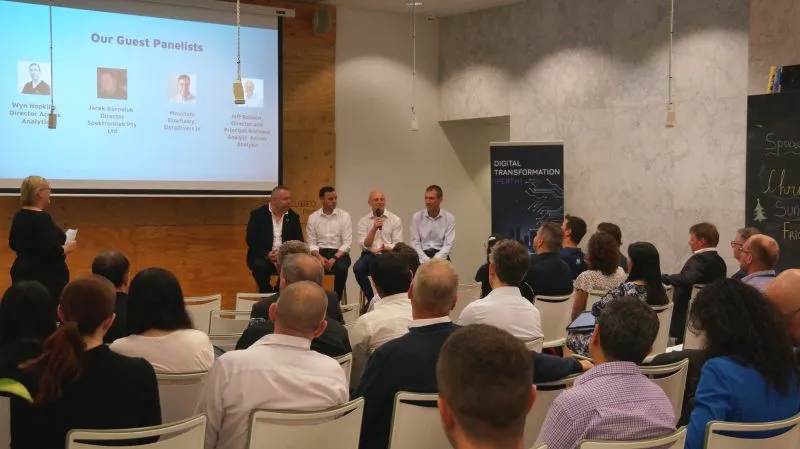 Digital Transformation Perth panel at Riff, with the slide listing Moustafa Elzeftawy among the guest panellists